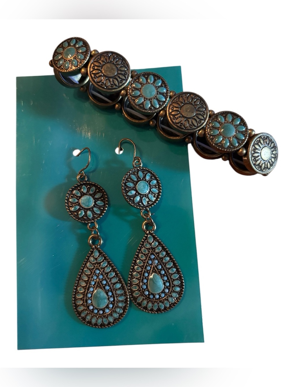 NEW boho blue beaded earrings and bracelet set